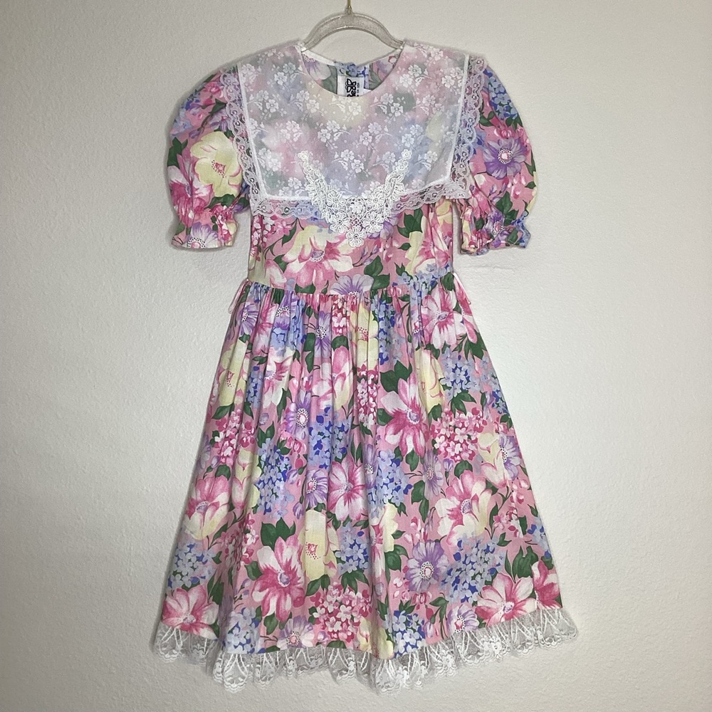 Vintage Jolene Floral Party Dress Lace USA Girls 10